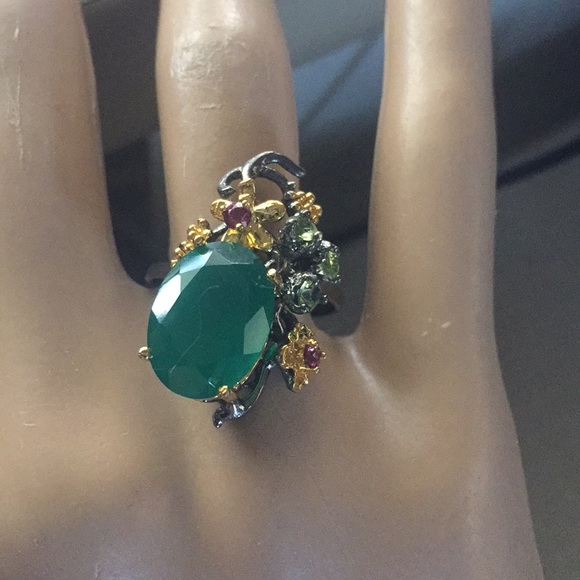 NATURAL Aventurine Peridot Garnet SS 925 RING - Picture 6 of 13